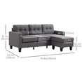 thumbnail image 3 of HOMCOM Canapé Sectionnel 3 Places, Sofa Sectionnel avec Ottoman, Gris Foncé, 3 of 10