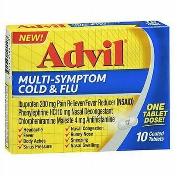 Advil Multi Symptom Cold and Flu Coated Tablets, 10 Ea, 3 Pack