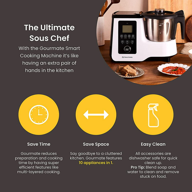 Gourmate Smart All-in-1 Multi-Cooker, 10+ Cooking Functions, Built-in  Scale, Guided Recipes, Steam, Cook, Knead, Bluetooth App Connectivity, 2.3  QT