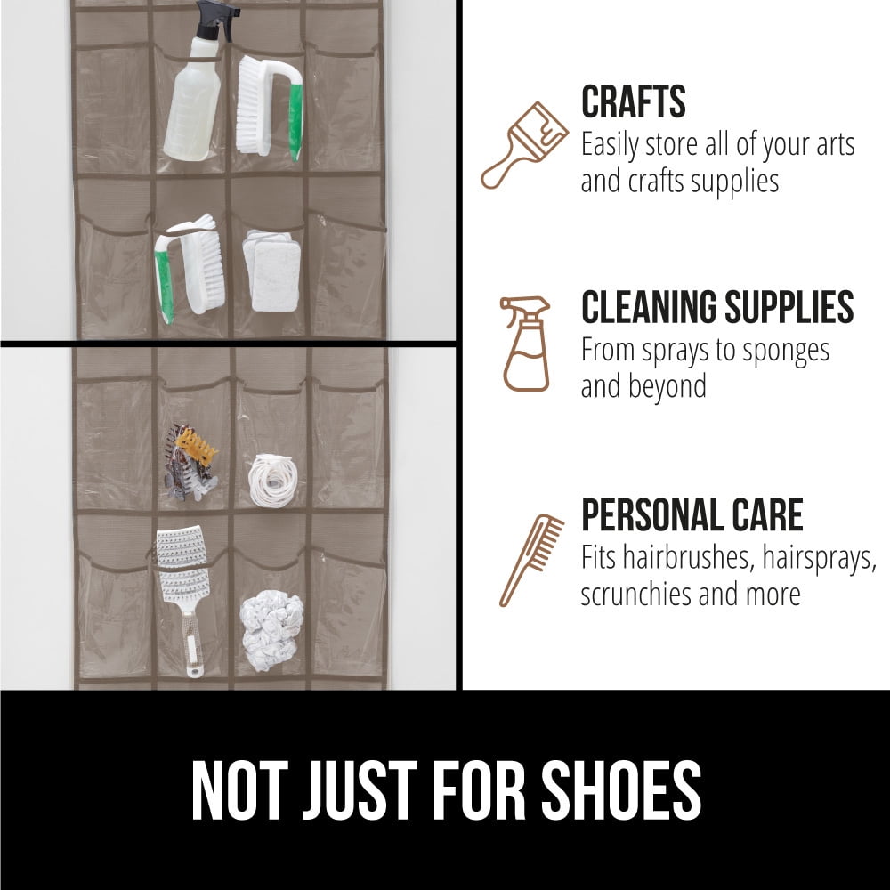 GORILLA GRIP 24 Pocket Over the Door Shoe Organizer, Clear PVC Pockets, Up to 40 Pounds, Hang on Doors, 2 Pack, Beige
