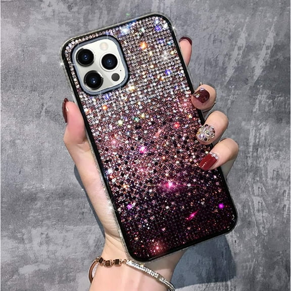 Compatible with iPhone 12 Pro Max Glitter Diamond Case Cute Bling Rhinestone Sparkle Shiny Crystal Bumper Luxury Case for Girls Women Protective Cover 3D Handmade Case 6.7 inch Purple