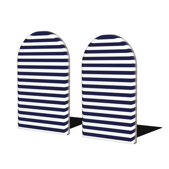 Naloa Navy Blue And White Stripes Wood Non-Skid Bookend for Shelves,Book Ends for Heavy Books, Book Stand for CDs,1 Pair