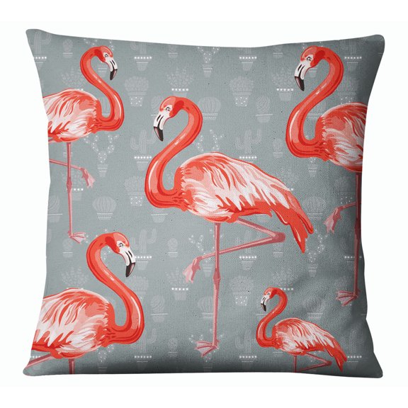 S4Sassy Decorative Gray Square Pillow Case Flamingo Print Throw Cushion Cover - Choose Size
