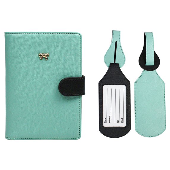 JAVOedge Two Tone Color RFID Blocking Passport Case with Pen Holder and 2 Matching Luggage Tags