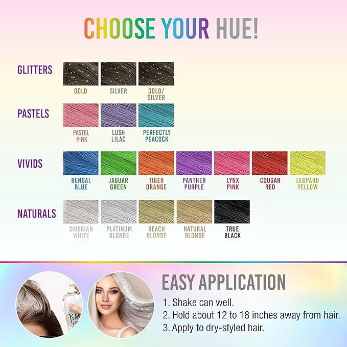 Punky Colour Temporary Hair and Body Glitter Spray, Multipurpose Spray On Hair Glitter, Silver, 3.5 oz Bottle