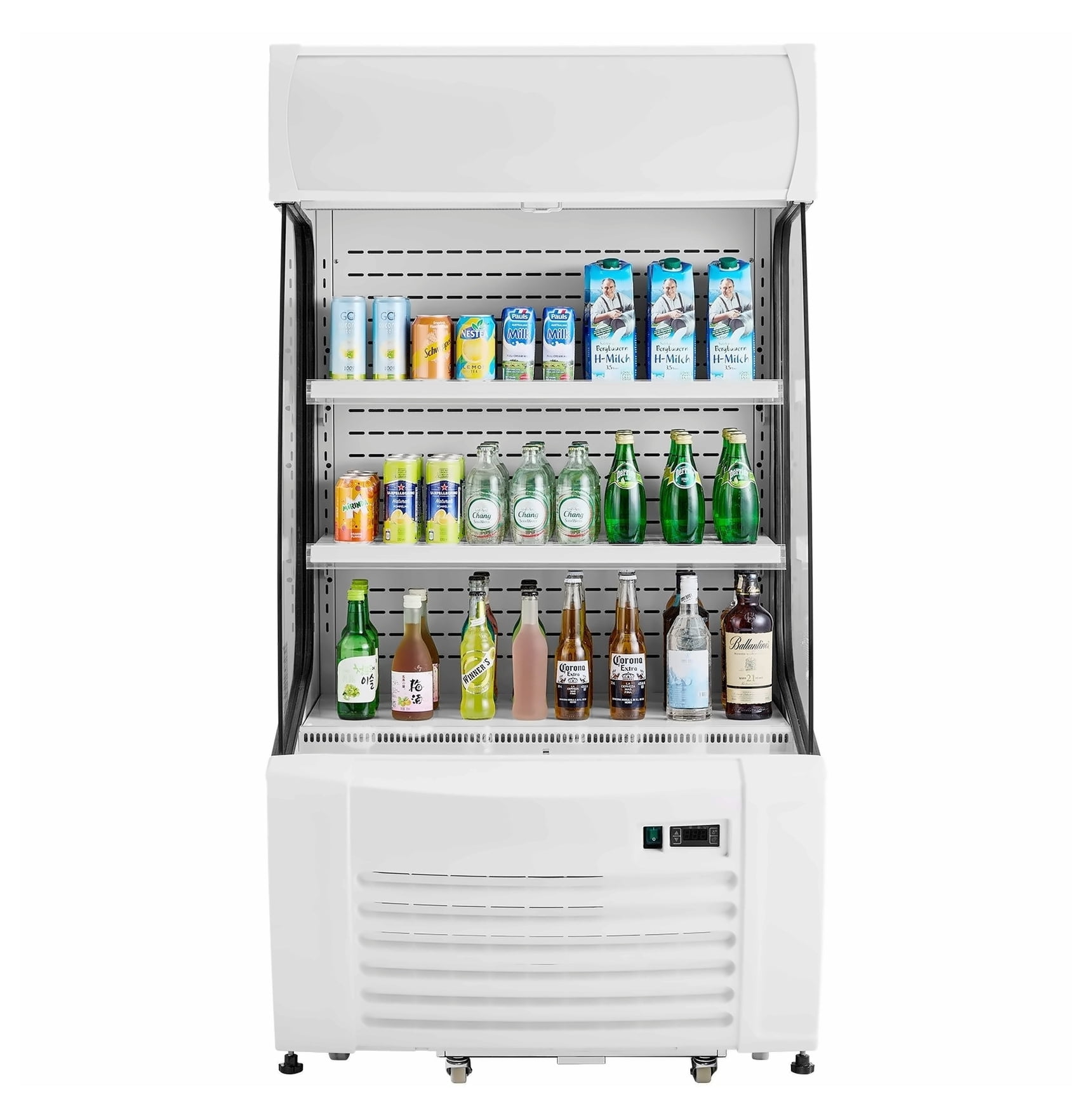 Open Air Merchandiser Cooler, 12.7 cu.ft 2-Tier Display Refrigerator with Air Curtain - Stainless Steel Commercial Refrigerator for Convenience Stores & Restaurants