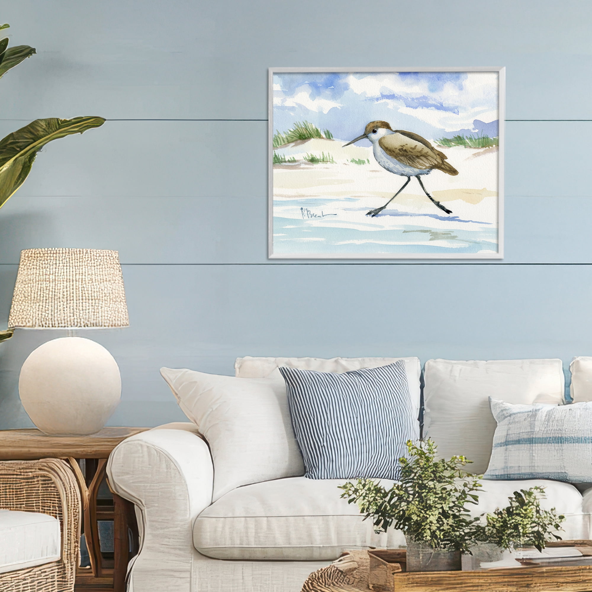 Stupell Industries Inlet Beach Sandpiper Running White Framed Giclee Art, design by Paul Brent