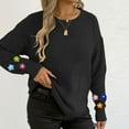 thumbnail image 3 of Floral Crewneck Sweaters Womens Fall Chunky Knit Pullover Tops Loose Fashion Long Sleeve Ladies Sweater Black, L, 3 of 6