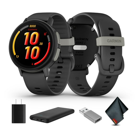 Garmin Bounce 2, Kids Smartwatch with Calling, Messaging and Location Tracking Features, Slate Gray Bundle With USB Wall Charger   More