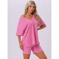 thumbnail image 2 of DARING DIVA Pajamas V Neck Workout Reversible Tracksuit Shorts Set M Pink, 2 of 6