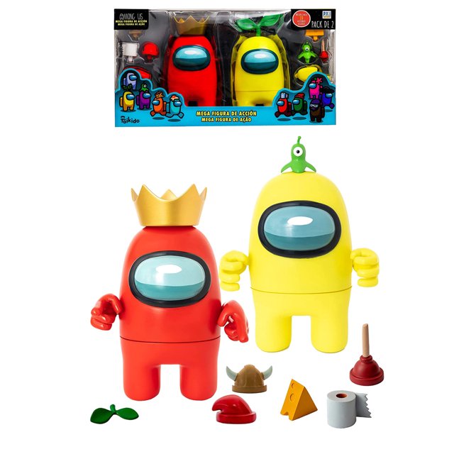 Pack de 2 Figuras coleccionables Among Us color Rojo y Amarillo 16 cms con Accesorios