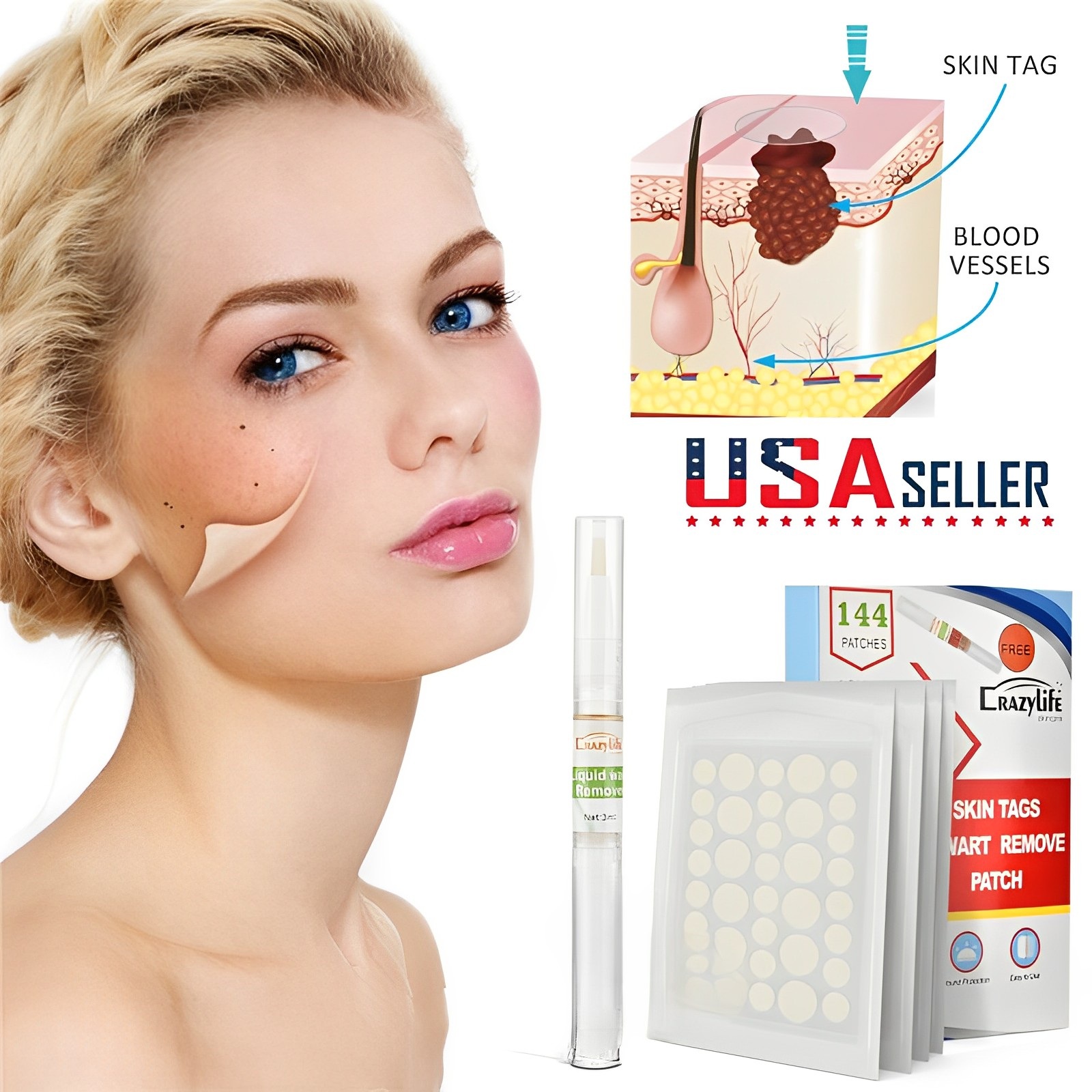 Dearbeauty Wart Remover,Natural Painless Wart Remover and Wart Bandages for Skin 144Pcs