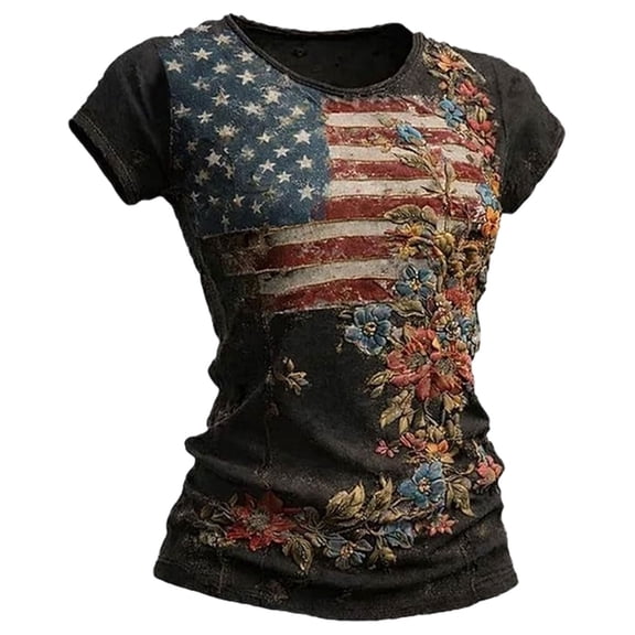 CONZONE Independence Day Womens T-Shirts Short Sleeve July 4Th T Shirts for Women Casual Crew Neck Patriotic Usa Flag Graphic Lightweight Tees Soft Cozy Dailywear