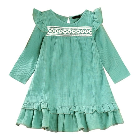 

LBECLEY Frilly Dresses for Little Girls Kids Toddler Child Baby Girls Patchwork Long Ruffled Sleeve Pincess Dress Outfits Kids Lace Dress Green 110