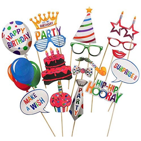 18 Pieces Happy Birthday Photo Booth Props - Fun DIY Creative Decorations to Celebrate