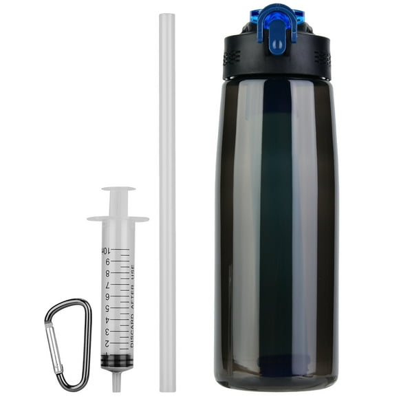 FYBTO Water Bottle with Integrated Filter Straw for Hiking Backpacking Traveling(Black)-0907