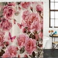 thumbnail image 2 of Pink Roses Shower Curtain, Waterproof Shower Curtains for Bathroom, Spring Floral Elegant Pastoral Butterfly Retro Washable Fabric Bathtub Curtain Set Bath Decor with 12 Hooks 48"x72", 2 of 8