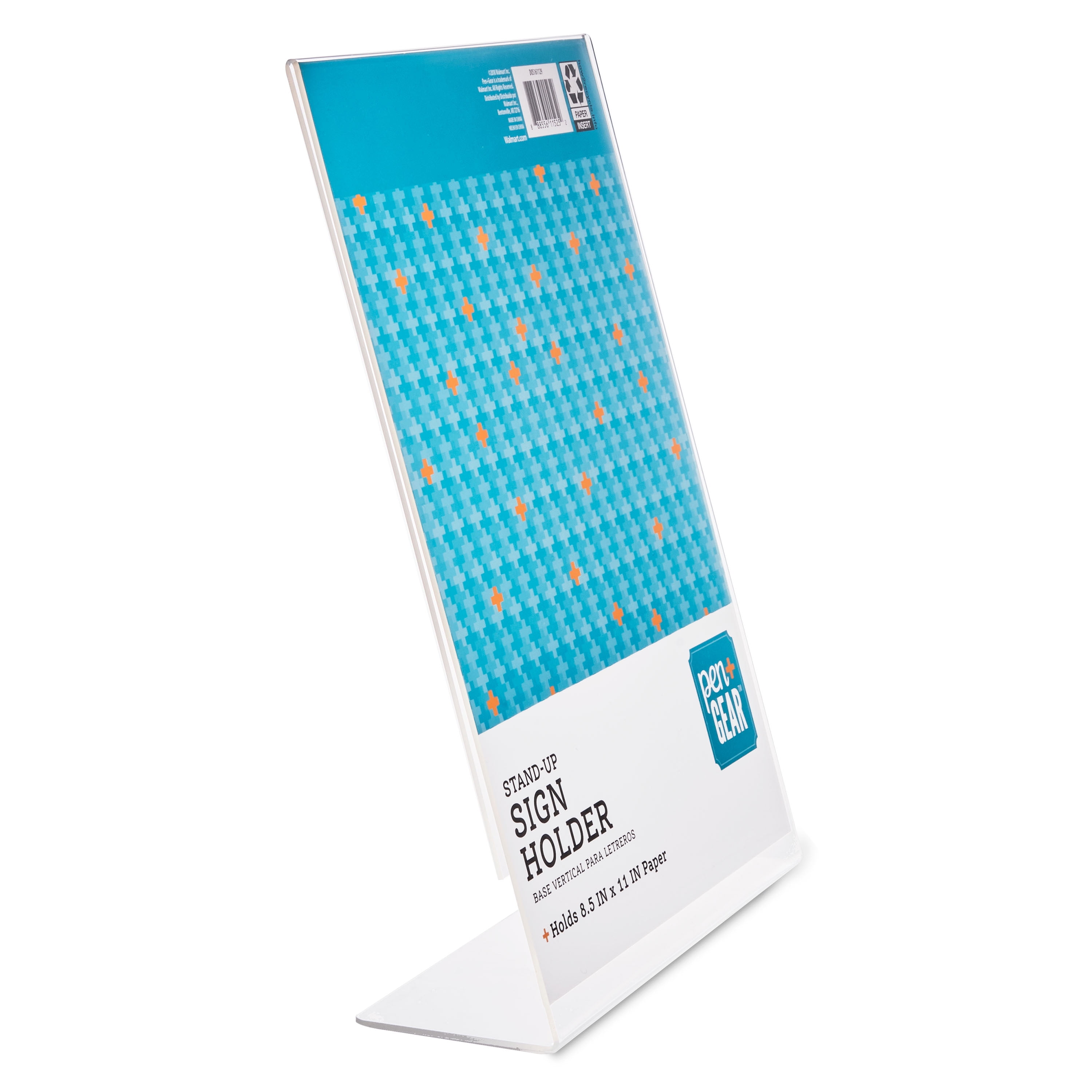 (2 pack) Pen + Gear Vertical Tabletop Slanted Standup Sign Holder, Hold for Paper of 8.5" x 11", Clear