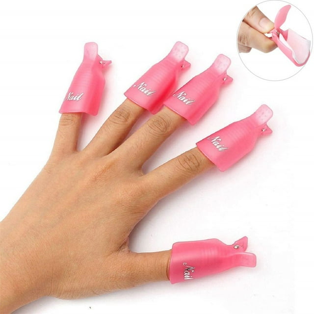 10 piezas de plástico acrílico Nail Art Soak Off Cap Clip UV Gel removedor de esmalte herramienta de envoltura rosa Jormftte HMHZ106-1