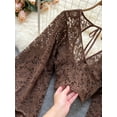 thumbnail image 3 of ZOELNIC Women's Sheer Lace Blouse with Tie Back & Lantern Sleeves, Long Sleeve Crop Top, 3 of 5