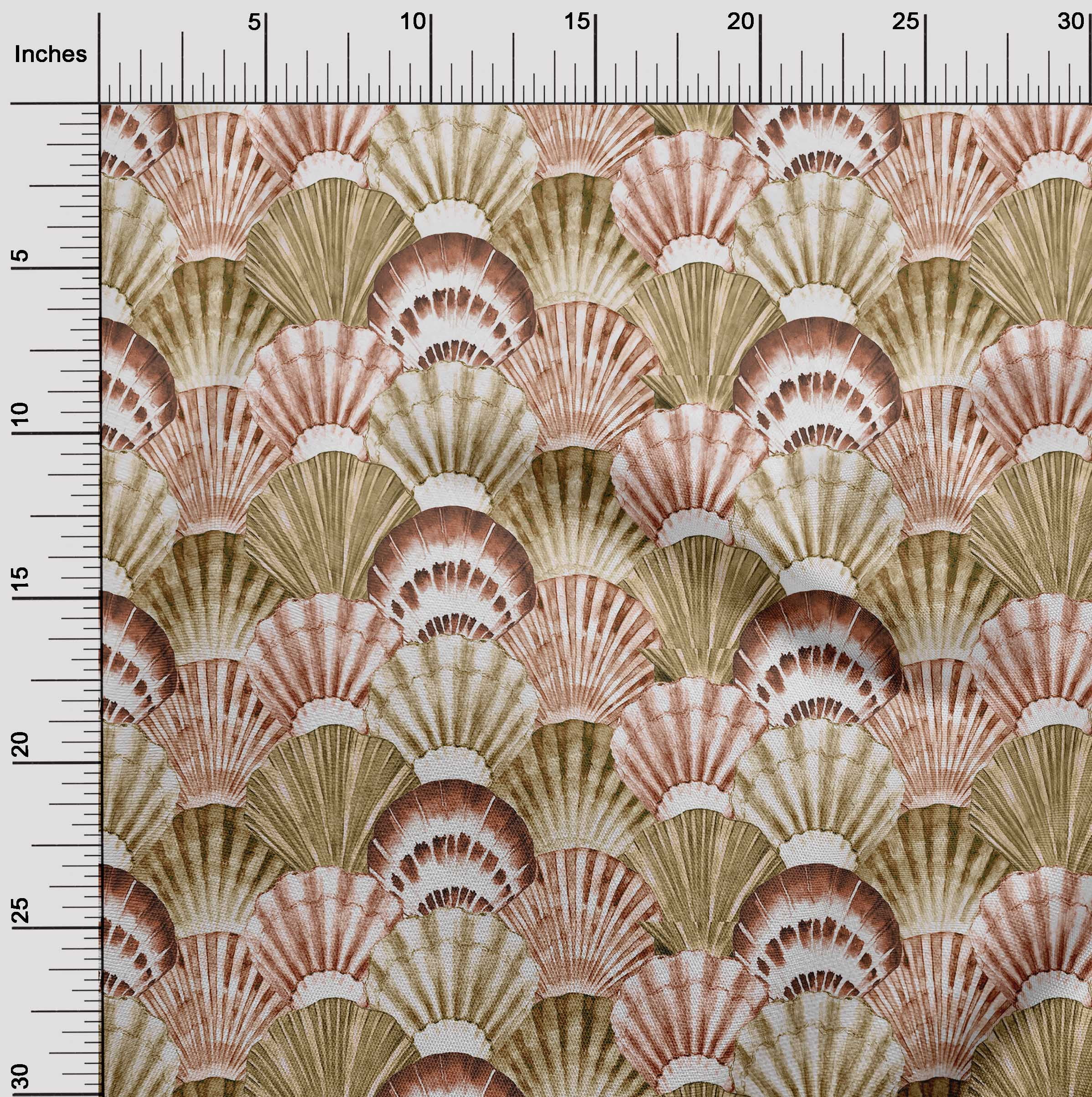 oneOone Georgette Viscose Light Brown Fabric Sea Shells Ocean Craft Projects Decor Fabric Printed By The Yard 42 Inch Wide