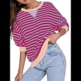 thumbnail image 2 of Sudaderas A Rayas para Mujer, Camisetas de Larga con Cuello Redondo de Gran Tamaño, Jersey Y2K, Ropa de Moda de Otoño Rosa Púrpura XL, 2 of 8