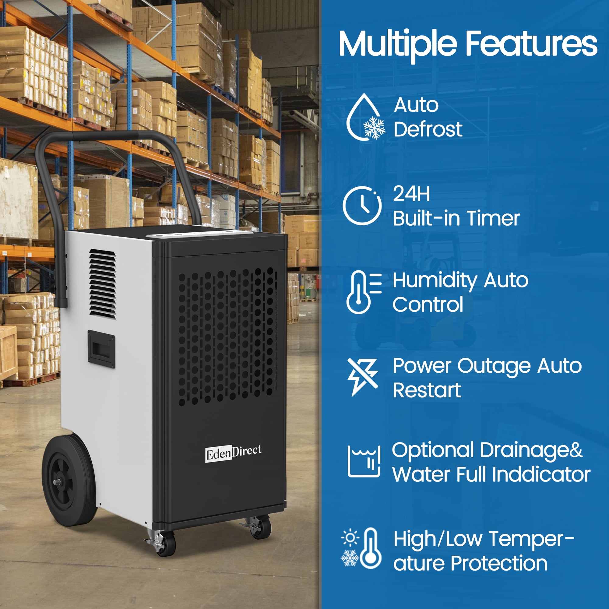 150 pt. 6,000 sq. ft. Buckless Industrial Dehumidifier  with Drain Hose and Pump for Basement in White