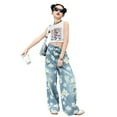 thumbnail image 3 of RUTAYY Toddler Kids Girls Jeans Distressed Elastic Waist Baggy Denim Wide Leg Trousers Leisure Pants, 3 of 8