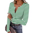 thumbnail image 2 of Olyvenn Striped Going Out Tops for Women Henley Long Sleeve Shirts Square Neck Stretch Button Down Ribbed Knit Tshirts Soft Outfits Green S, 2 of 9