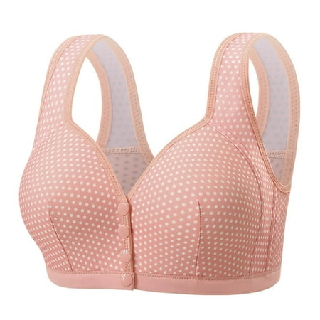 GERsome Womens Plus Size Front Closure Wirefree Posture Bras Supportive V-Neck Comfort Push Up Bra - Pink/2XL