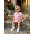 thumbnail image 4 of BemeyourBBs Newborn Baby Girl Little Sister Dress Outfit Summer Clothes Plaid Bow Embroidered Short Sleeve Doll Collar Romper Dress and Headband 2 Piece Set, 4 of 9