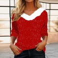 thumbnail image 2 of Kaemgyyd Womens Long Sleeve Tops Fashion Christmas Print 3/4 Sleeve T-Shirts Oversized Sherpa V Neck Pullover Loose Tee Clothes, 2 of 5
