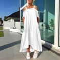 thumbnail image 2 of Women's Cold Shoulder Dresses Loose Square Neck Textured Midi Dress with Pockets Breathable Vacation Summer Dress White 2XL, 2 of 9