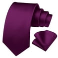 thumbnail image 3 of HISDERN Solid Color Ties for Men Business Tie and Pocket Square Set Classic Satin Mens Wedding Necktie,Purple, 3 of 8