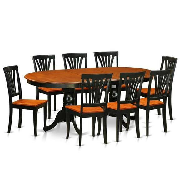 East West Furniture PLAV9-BCH-W Dining Room Set - Table with 8 Solid Chairs, Black & Cherry - 9 Piece