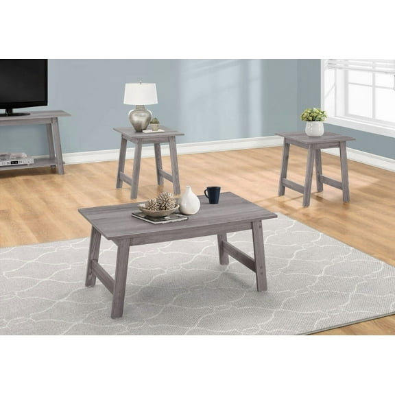 Grey Laminate 3pcs Living Room Table Set - Coffee, End & Side Tables with Transitional Design
