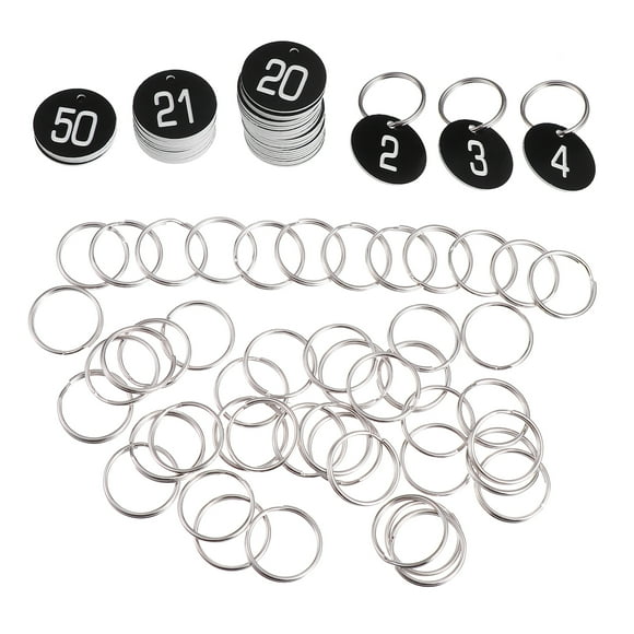50pcs Plastic Round Numbered Tags Key Tags ID Tags with Key Rings for Hotel