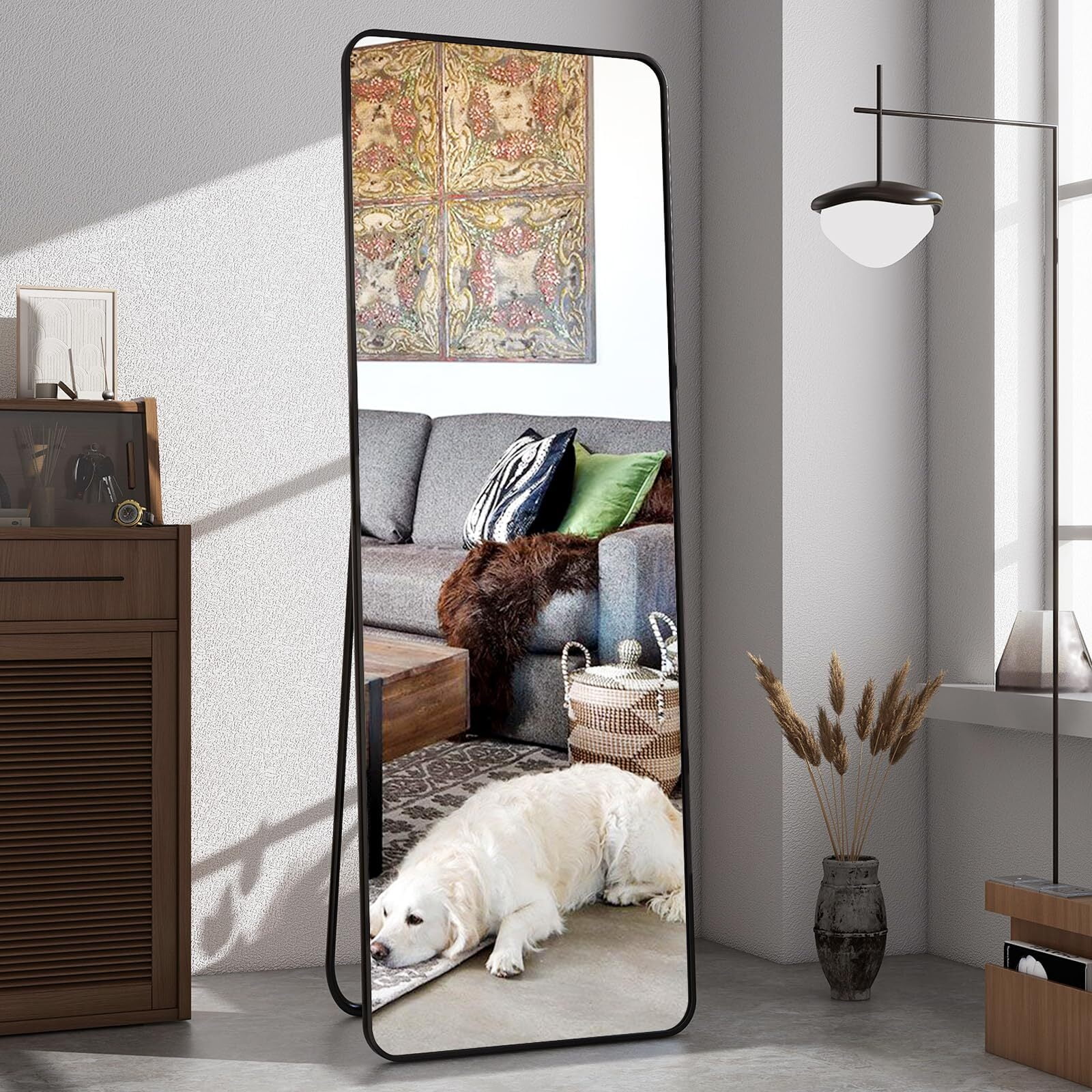 Mirstory 56"x 21.2" Full Length Mirror Standing Full Body Mirror with Rounded Corners, Gold