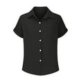 thumbnail image 4 of Womens Cotton Button Down Shirt Casual Short Sleeve Loose Fit Collared Linen Work Blouse Tops(Black,L), 4 of 5