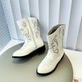 thumbnail image 4 of Wxirdiow Girl Boots Toddler Cowboy Boots Western Cowgirl Boots Boys Girls Mid Calf Square Toe Riding Walking Shoes White Size,2, 4 of 9