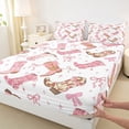 thumbnail image 4 of jejeloiu Pink Cowgirl Boot Bow Full Size Sheets Kids,Cute Western Print Bed Sheets,4-Piece, 4 of 6