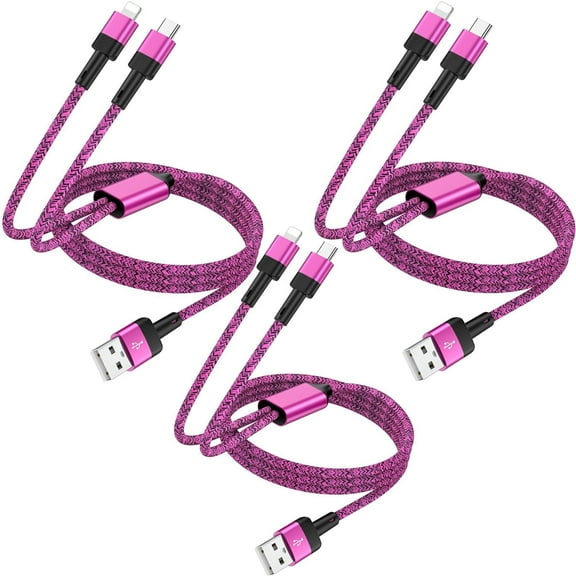 Zacenei 3Pack-4FT iPhone Charger Cable & USB-C Cable,2-in-1 Android & iPhone Multi Charging Cable Type C Charging Cord Nylon 3A Fast Charging Wire Power Cords Compatible for iPhone Android Samsung