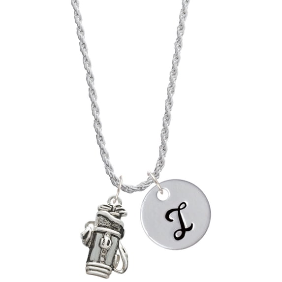 Delight Jewelry Silvertone Golf Club Bag Silvertone Script Initial Disc - I - Charm Necklace, 20"+3"