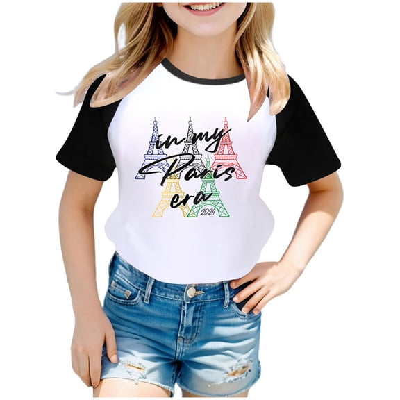 Toddler Girls 2024 Paris T Shirt Short Sleeved Graphic T-Shirt Summer Kids Tee