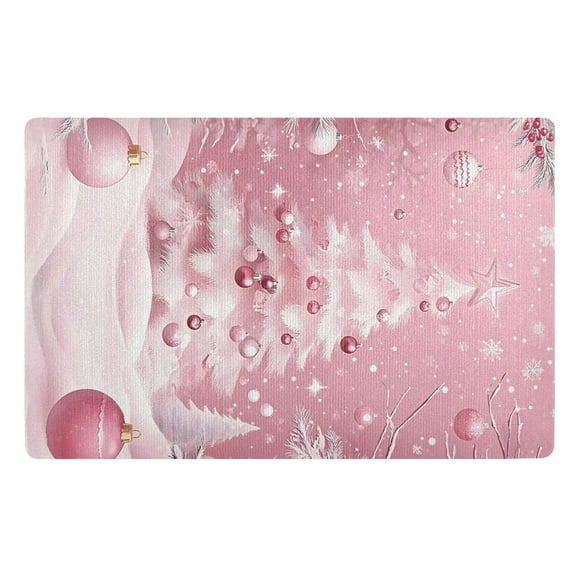 Pink Christmas Tree in Winter Floor Door Mat Outdoor Indoor for Home Entrance Welcome Mats 32"x20"