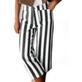 thumbnail image 2 of High Waist Women Stripe Print Casual Pants Ankle Length Capris Straight Trousers, 2 of 7