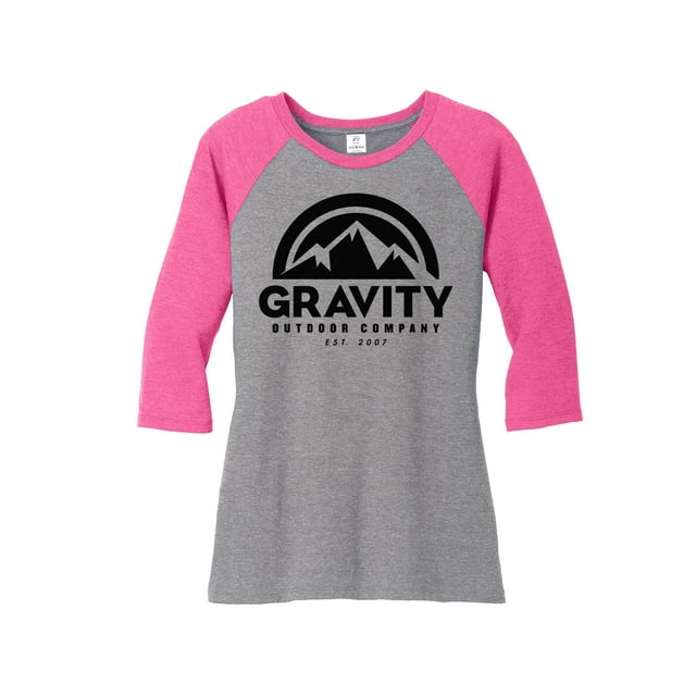 Gravity Outdoor Co. Chemise Raglan à Manches 3/4 pour Femmes - Logo Noir - Fuchsia/Gris - G