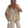thumbnail image 3 of Suéter de Punto Informal de Verano para Mujer, de Corta, Holgado, con Botones y Cuello en V, Color Caqui, Talla S, 3 of 8