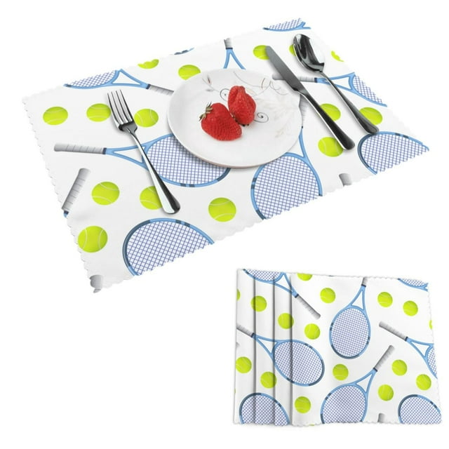 DouZhe Polyester Set de Sets de Table de 4, 3D Rennis Motif Balle Résistant à la Chaleur Place Mats pour Table à Manger, 12 "x 18"