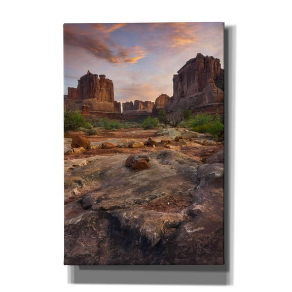 Epic Graffiti 'Park Avenue Sunset - Arches National Park' by Darren White, Giclee Canvas Wall Art, 12"x18"